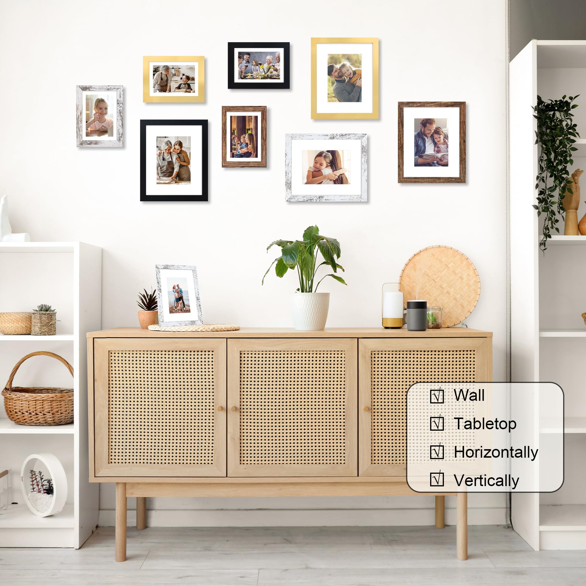 ccdcc 4x6 Picture Frame Set of 4, 4 x 6 Wood Photo Frames with Mat for 3.5x5, Natural Wooden Frame with Real Glass Cover for Wal